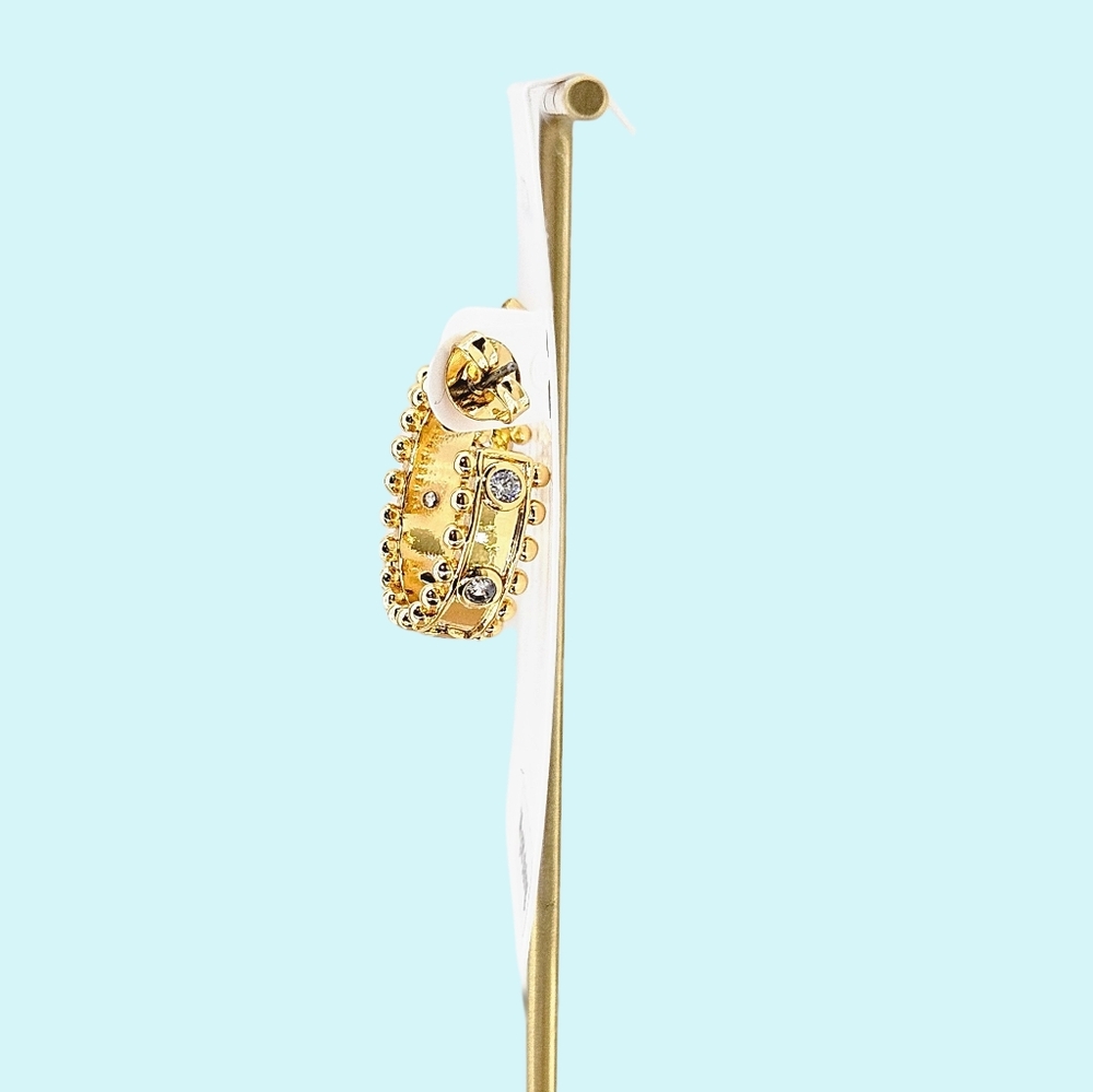 Adornia Hoop Earrings 3/4" D 14k Gold Plated Bezel Set Cubic Zirconia Milgrain - Picture 3 of 3